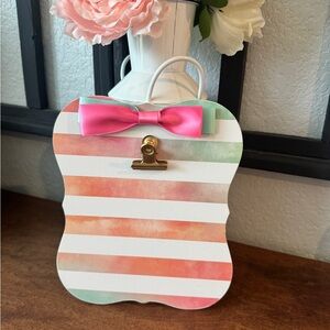Hobby Lobby Striped Clip Board with Pink Bow   (GT)